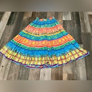 Vintage Phool Rainbow Broomstick Crinkle Maxi Skirt Flowy Festival Hippie Sz med